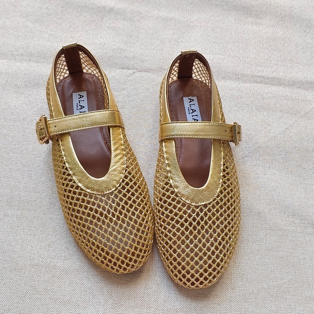 Alaia Metallic Gold Mesh Mary Jane Kids Shoes